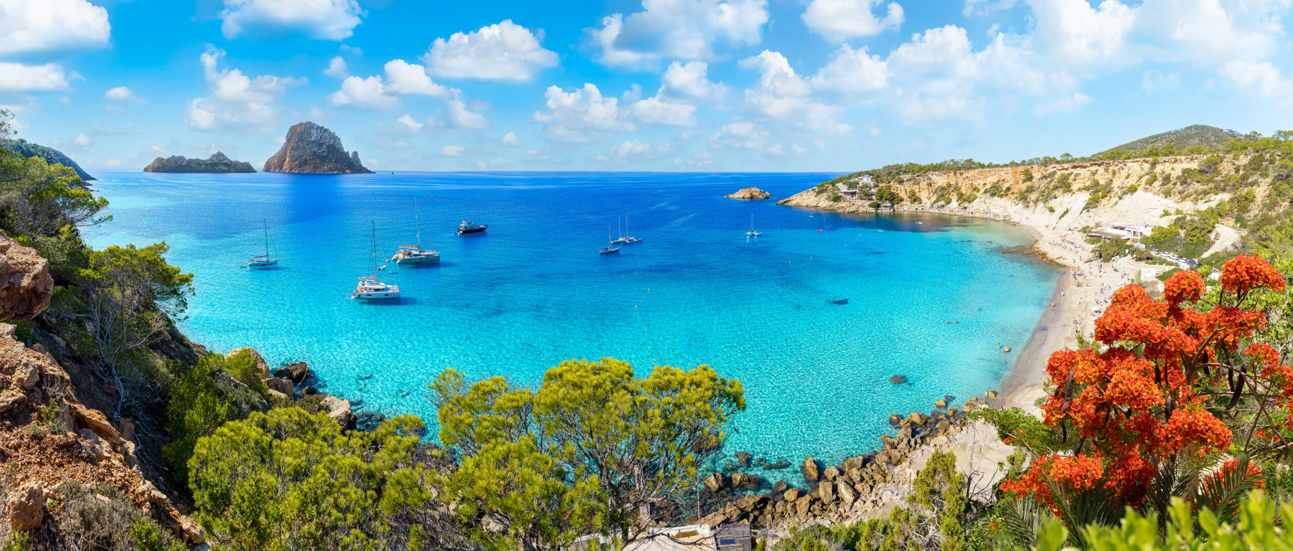Cala d'Hort Ibiza with iconic Es Vedra view for Riva Perseo 76 charter