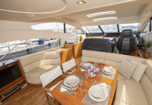 Interior salon of the Sunseeker Predator 62 MAXMAU in Ibiza